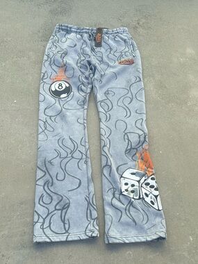 Von Dutch Tribal Graphic Flame 8 Ball Dice Men’s  Y2K Sweatpants NWT~XL